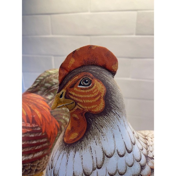 Chicken and‎ Rooster Hand Sewn Plush Fabric Decorative Set of 2 - Picture 11 of 16